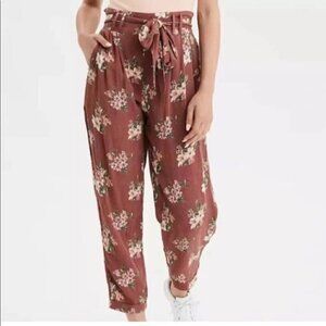 4 for $20 SALE! American Eagle Paperbag Waist Pants, Brown Floral, Size S